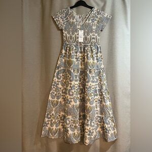 NIZA Spain Cotton  Paisley Smocked Tiered Maxi Dress- Boho Size M